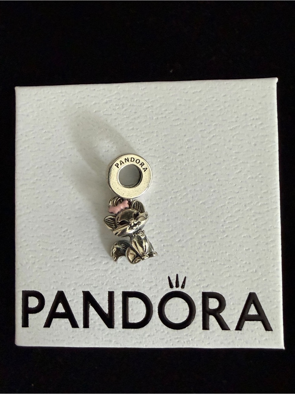 Pandora Silver Kitten Dangle Charm with Pink Bow